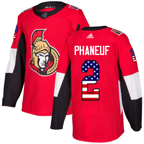 Adidas Senators #2 Dion Phaneuf Red Home Authentic USA Flag Stitched Youth NHL Jersey